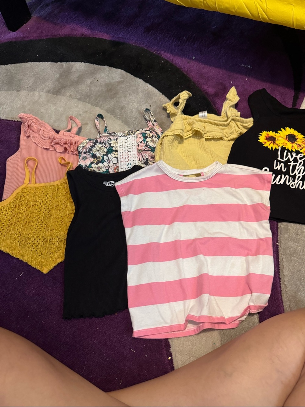 Mixed Crop Tank & Tee Bundle - Pink Stripes, Yellow, Black, Floral